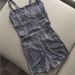 Striped Blue and White Two-Piece Workout Set